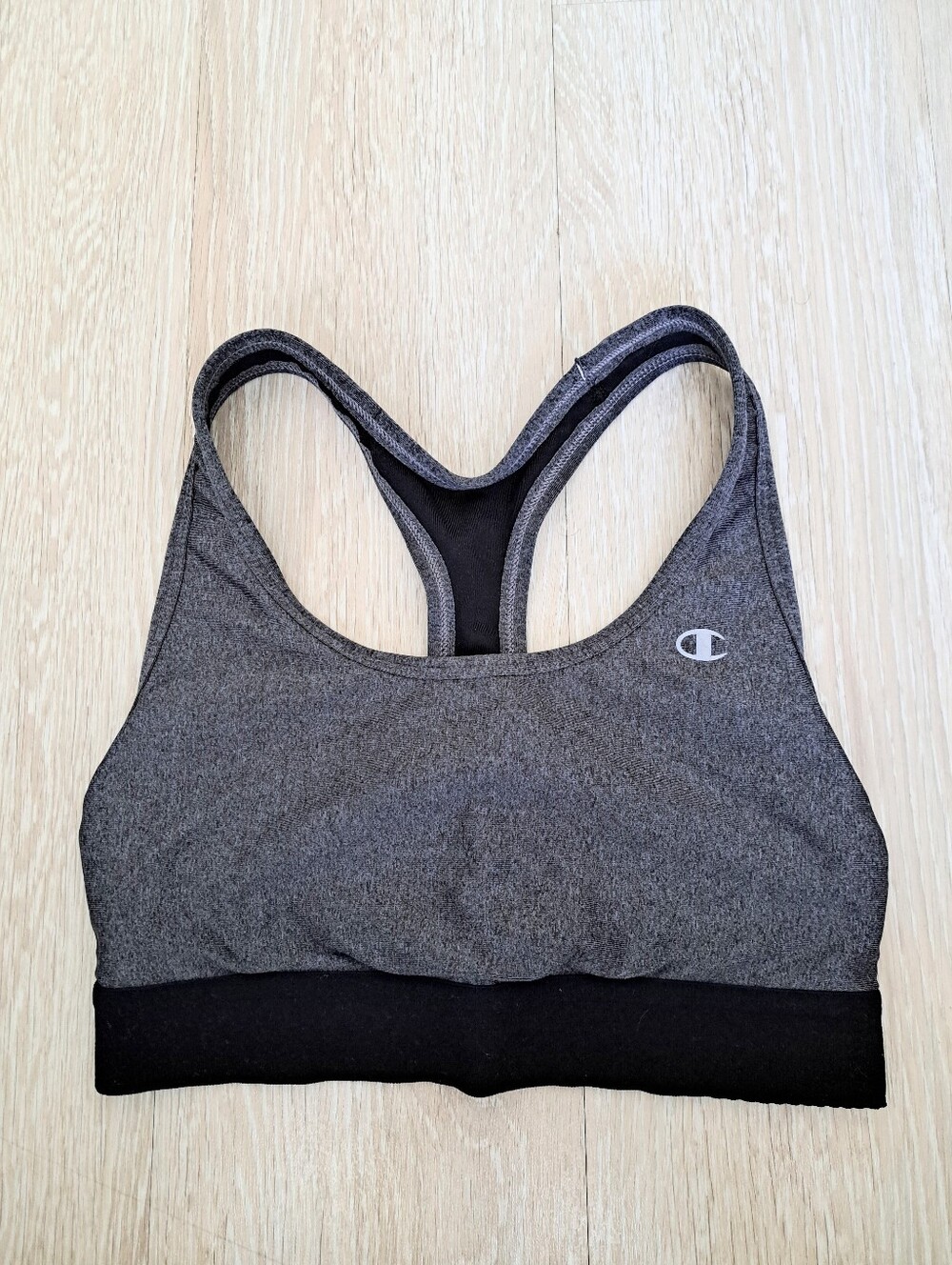 Champion Heather Gray and Black Racerback Sports Bra Sz S